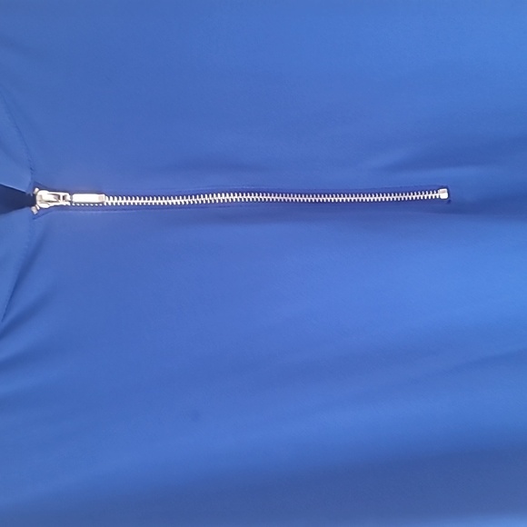 Blouse round neck front exposed zipper Vibrant Blue Roll tab sleeves SZ XL - Picture 4 of 9